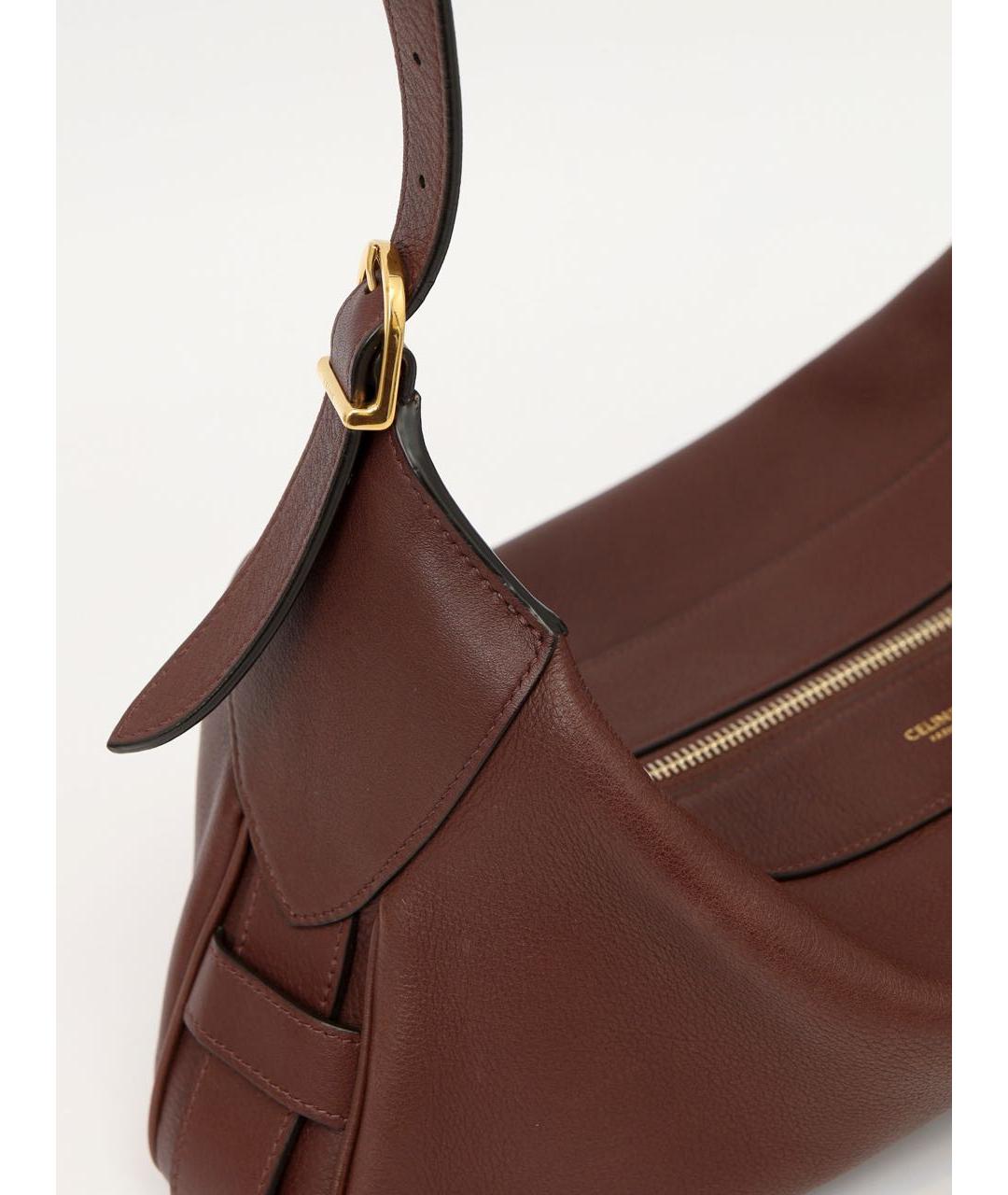 CELINE Бордовая кожаная сумка с короткими ручками, фото 2