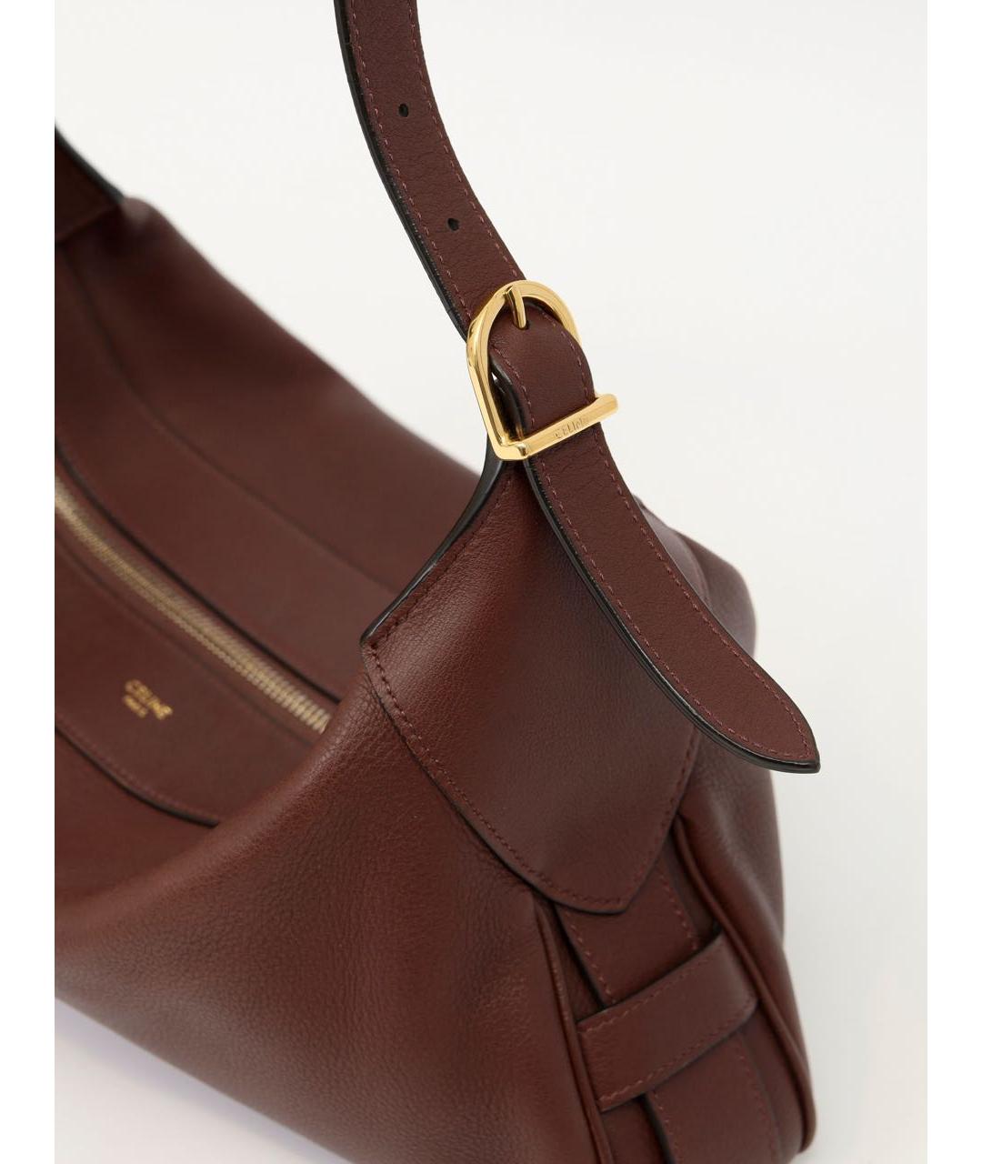 CELINE Бордовая кожаная сумка с короткими ручками, фото 3