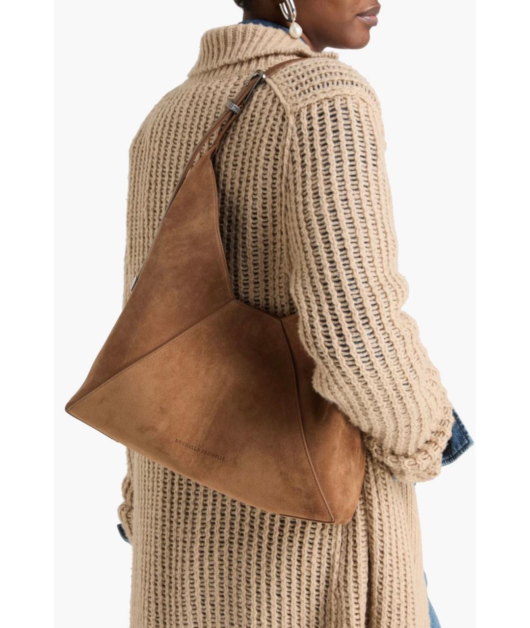 BRUNELLO CUCINELLI Коричневая замшевая сумка через плечо, фото 2