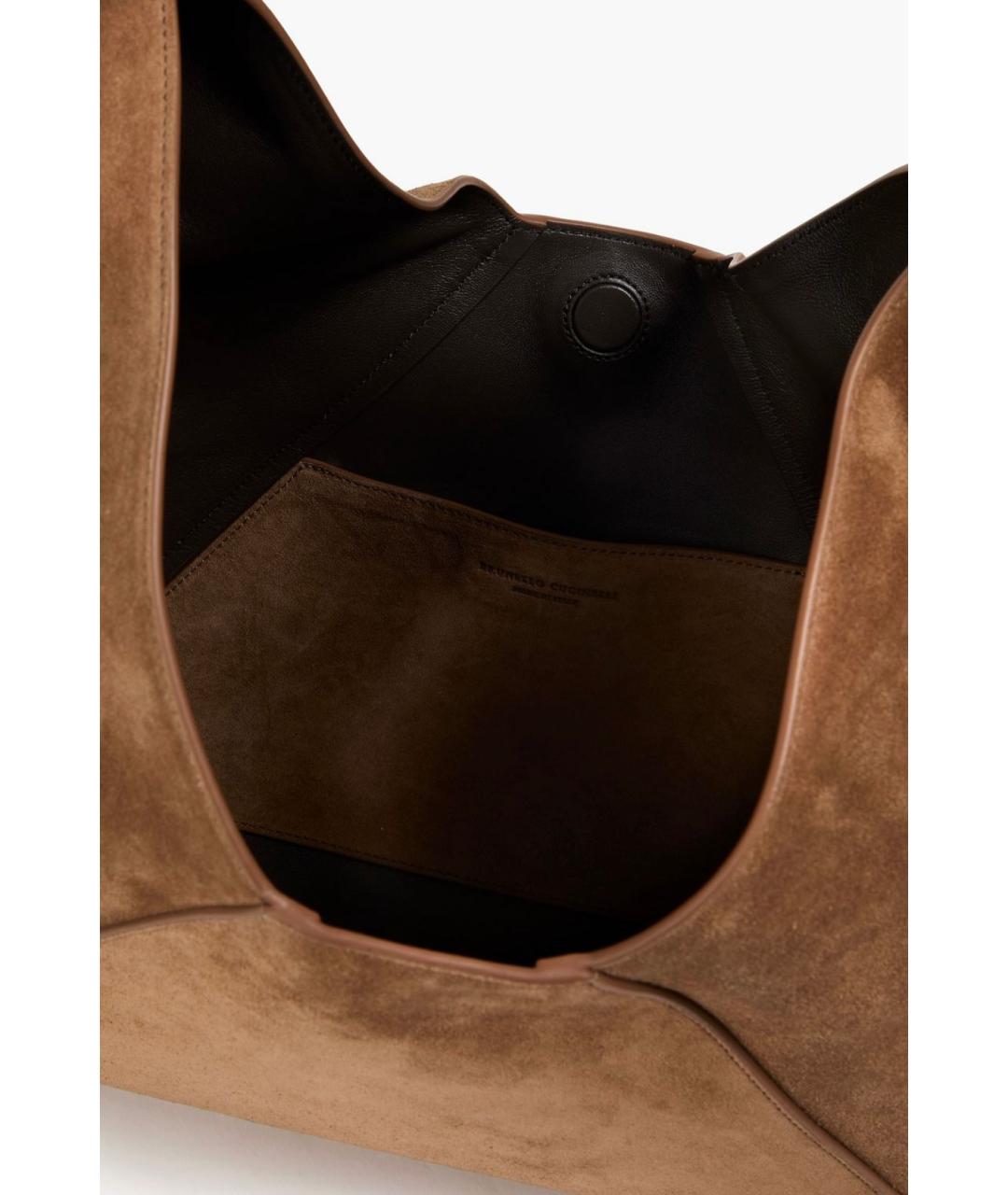 BRUNELLO CUCINELLI Коричневая замшевая сумка через плечо, фото 4
