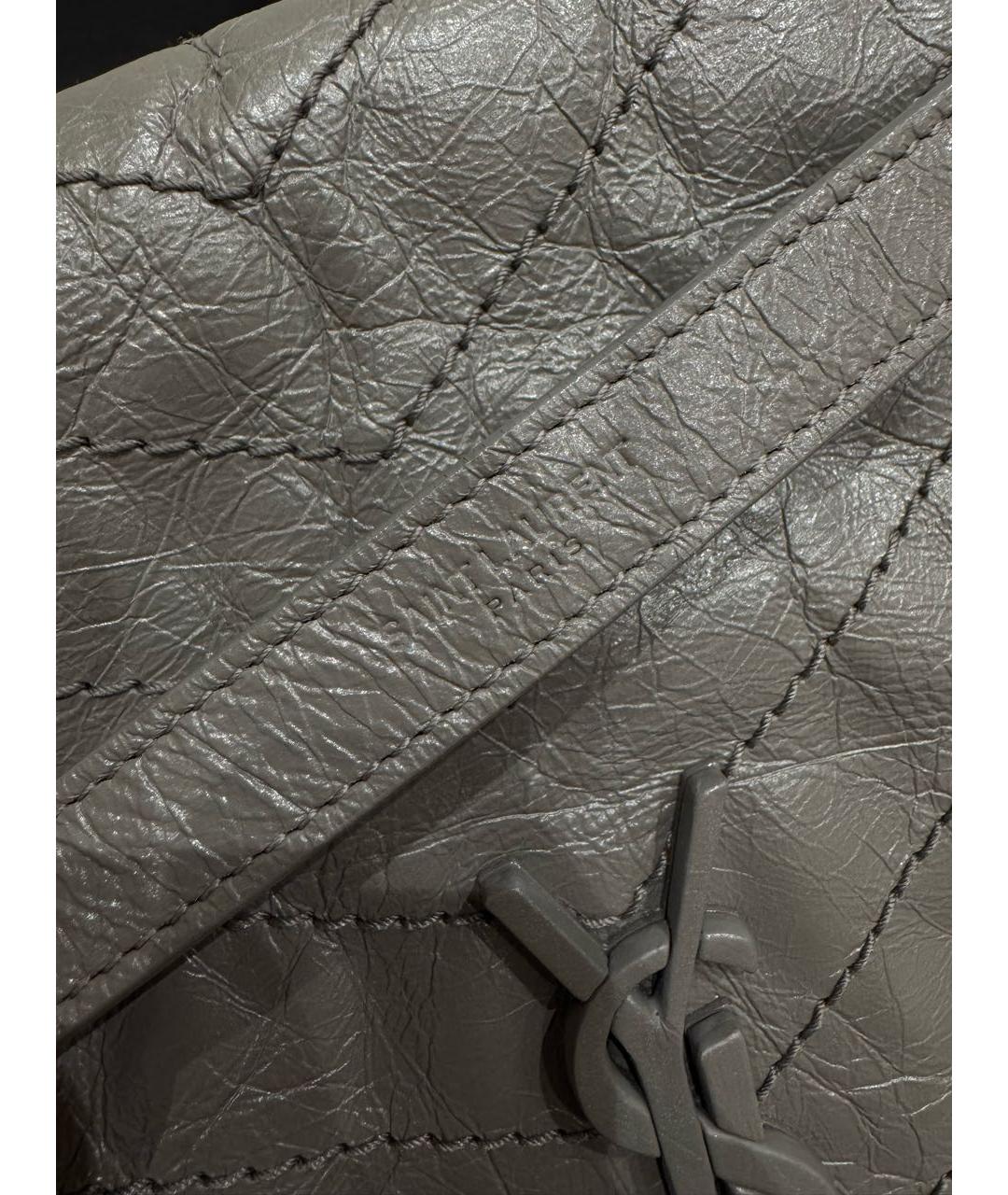 SAINT LAURENT Серая кожаная сумка через плечо, фото 5