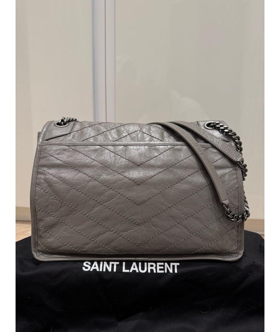 SAINT LAURENT Серая кожаная сумка через плечо, фото 3