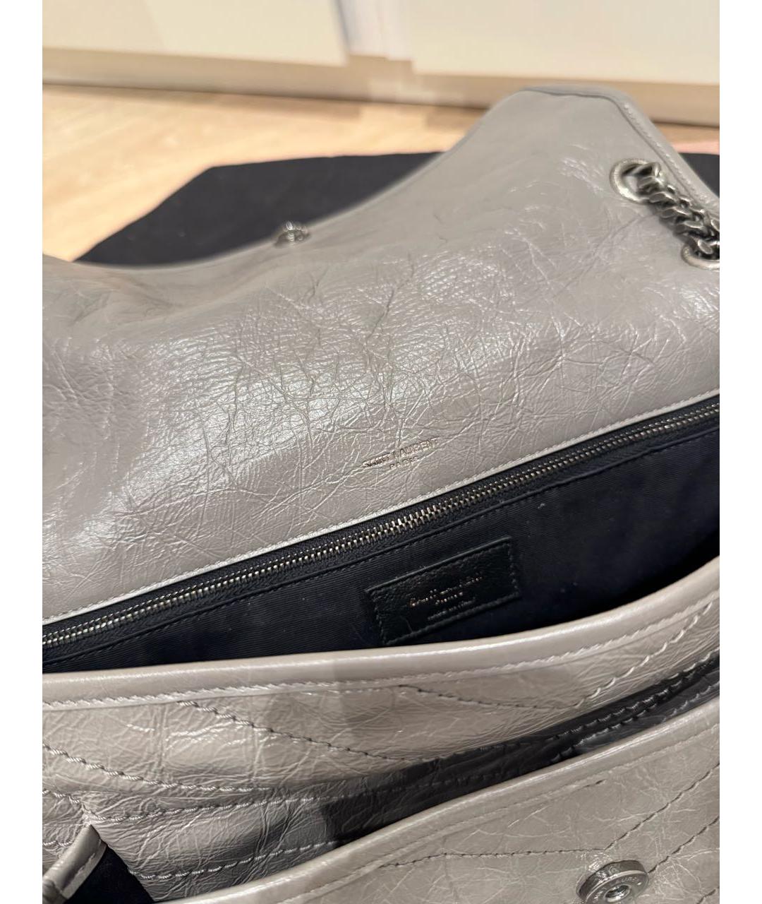 SAINT LAURENT Серая кожаная сумка через плечо, фото 4