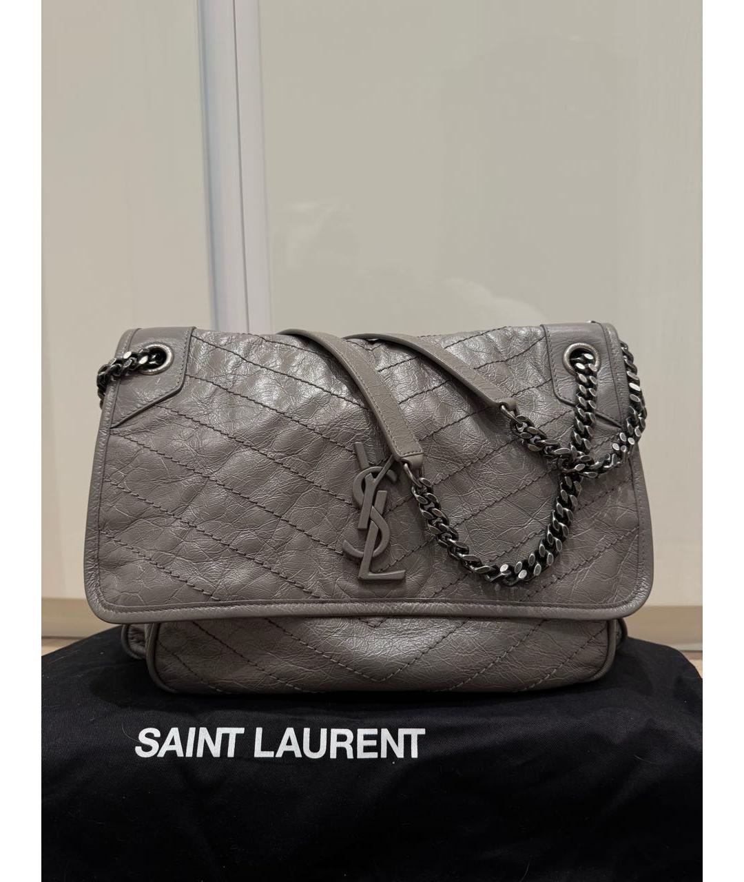 SAINT LAURENT Серая кожаная сумка через плечо, фото 9