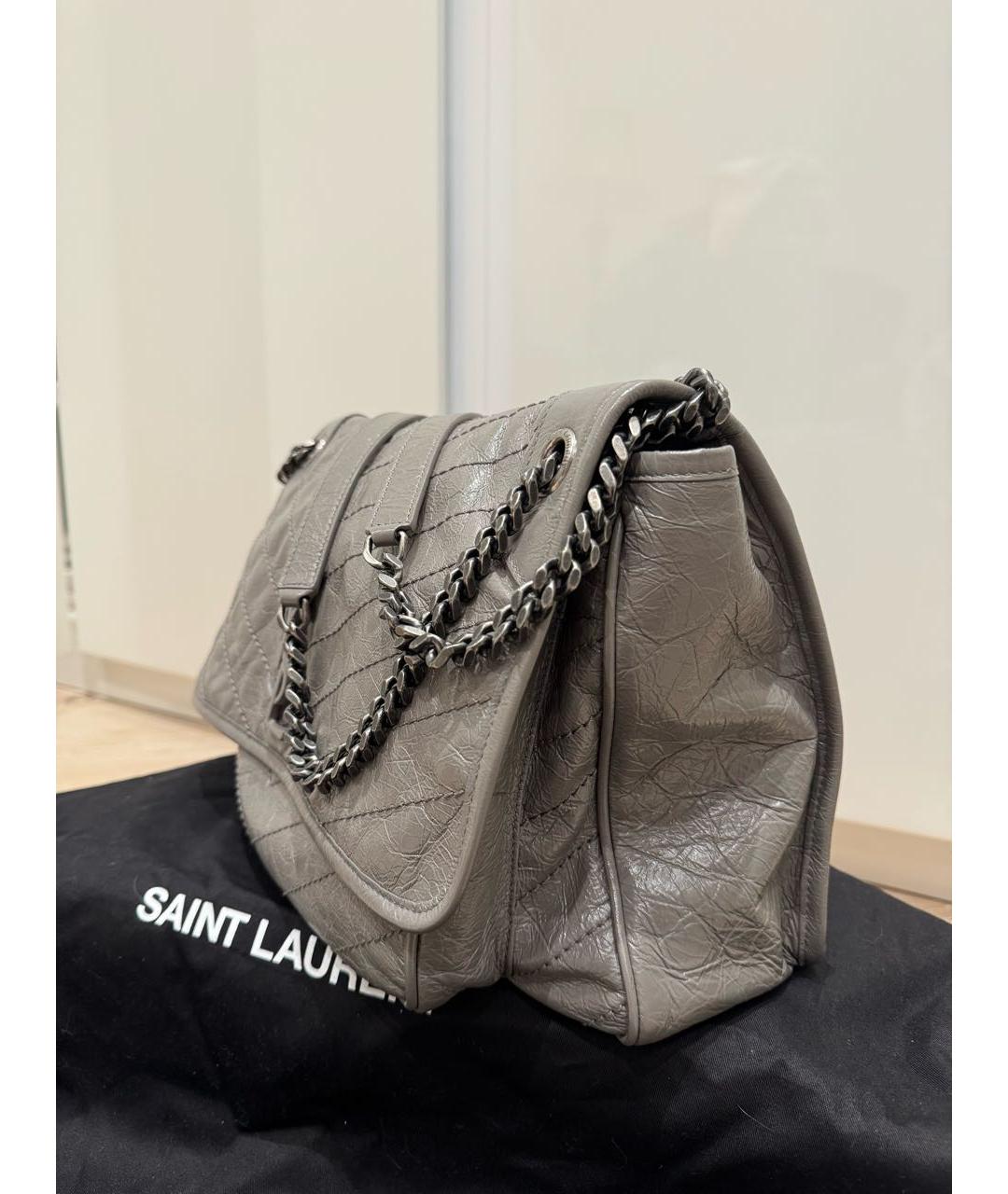 SAINT LAURENT Серая кожаная сумка через плечо, фото 2