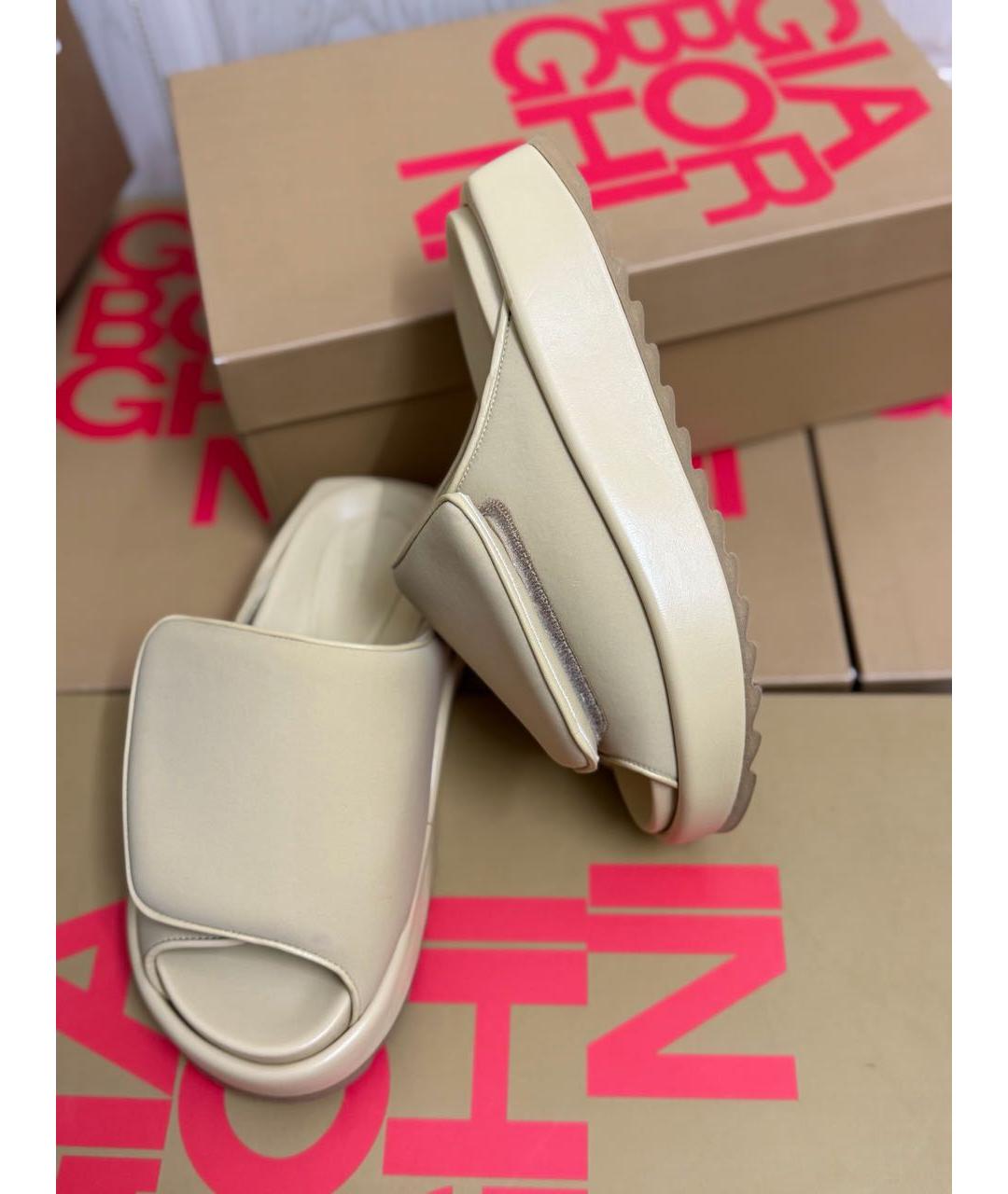 GIABORGHINI Бежевые кожаные шлепанцы, фото 9