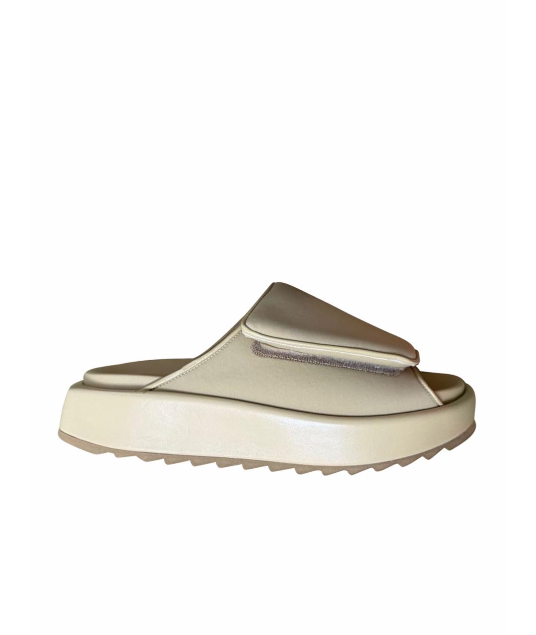 GIABORGHINI Бежевые кожаные шлепанцы, фото 1