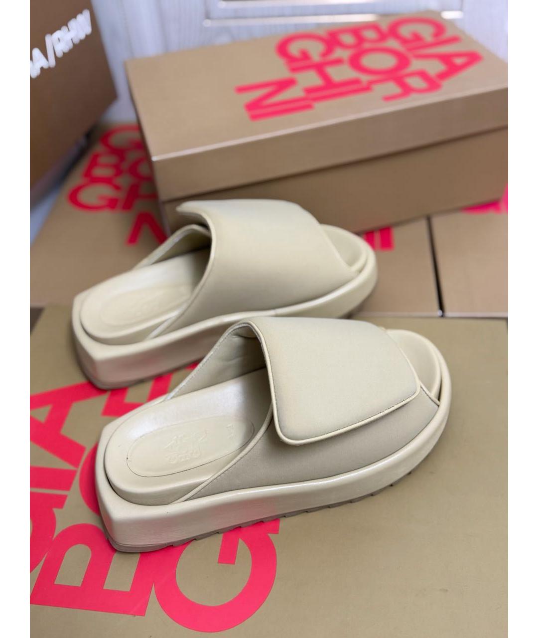 GIABORGHINI Бежевые кожаные шлепанцы, фото 2