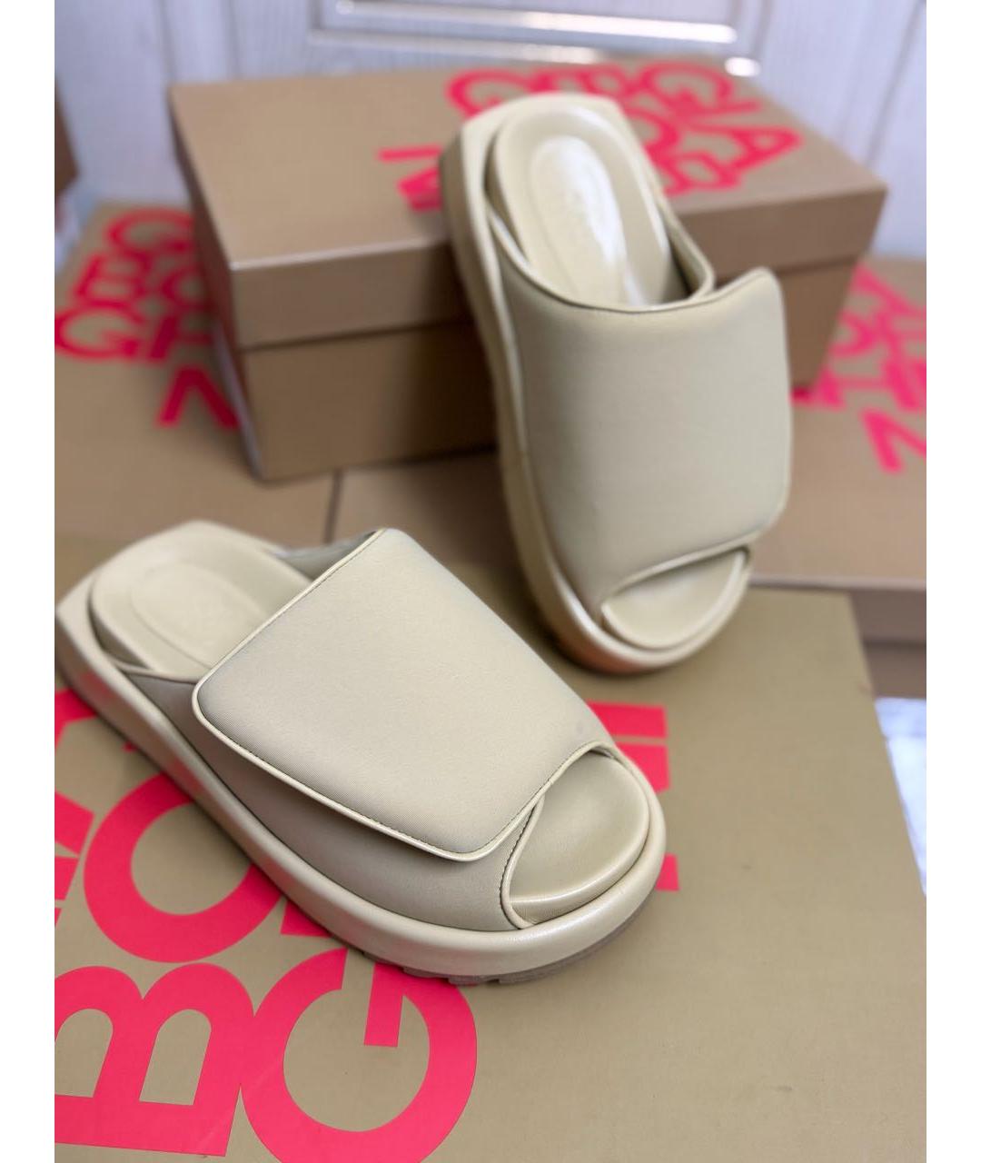 GIABORGHINI Бежевые кожаные шлепанцы, фото 3