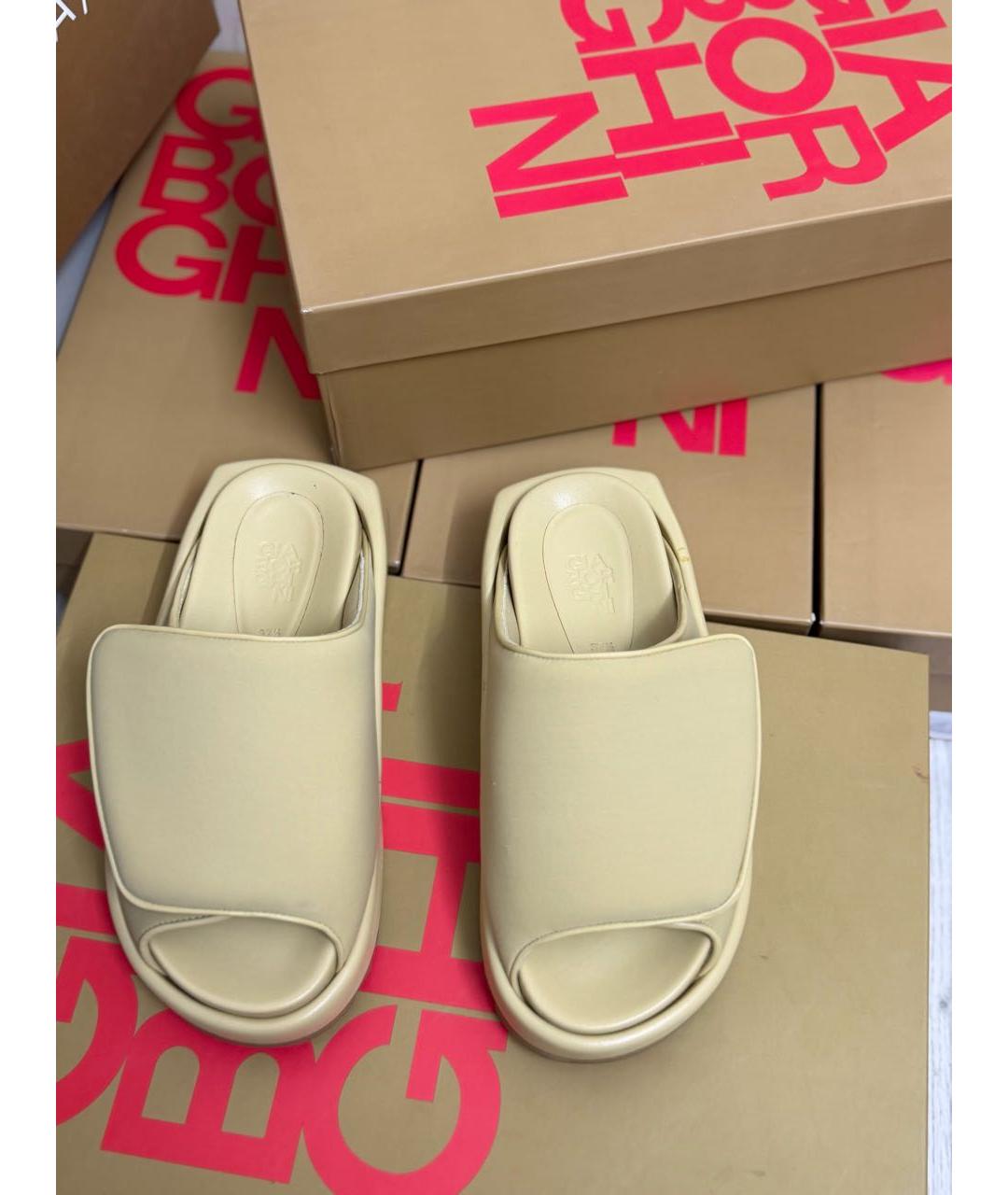 GIABORGHINI Бежевые кожаные шлепанцы, фото 4