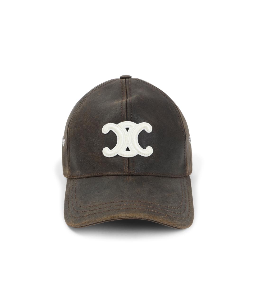 CELINE Коричневая кожаная кепка, фото 1