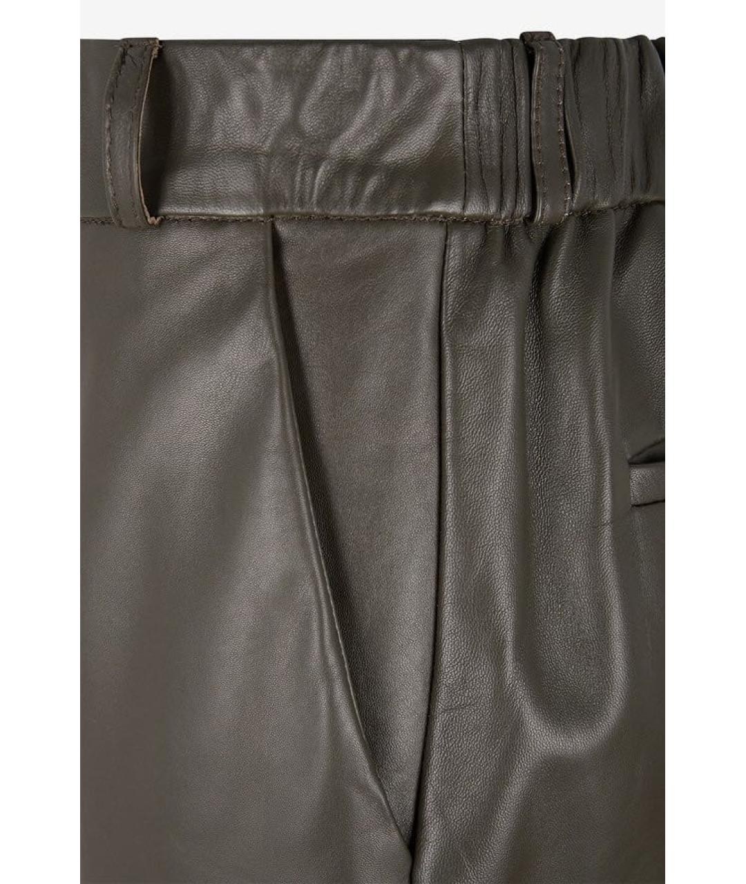 ANTONELLI FIRENZE Серые кожаные прямые брюки, фото 4
