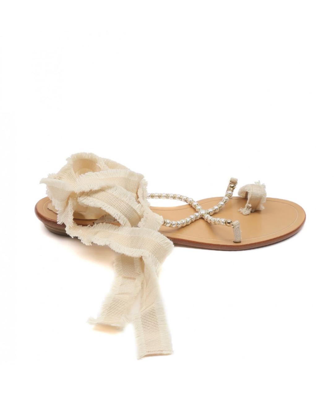 RENE CAOVILLA Бежевые текстильные сандалии, фото 1