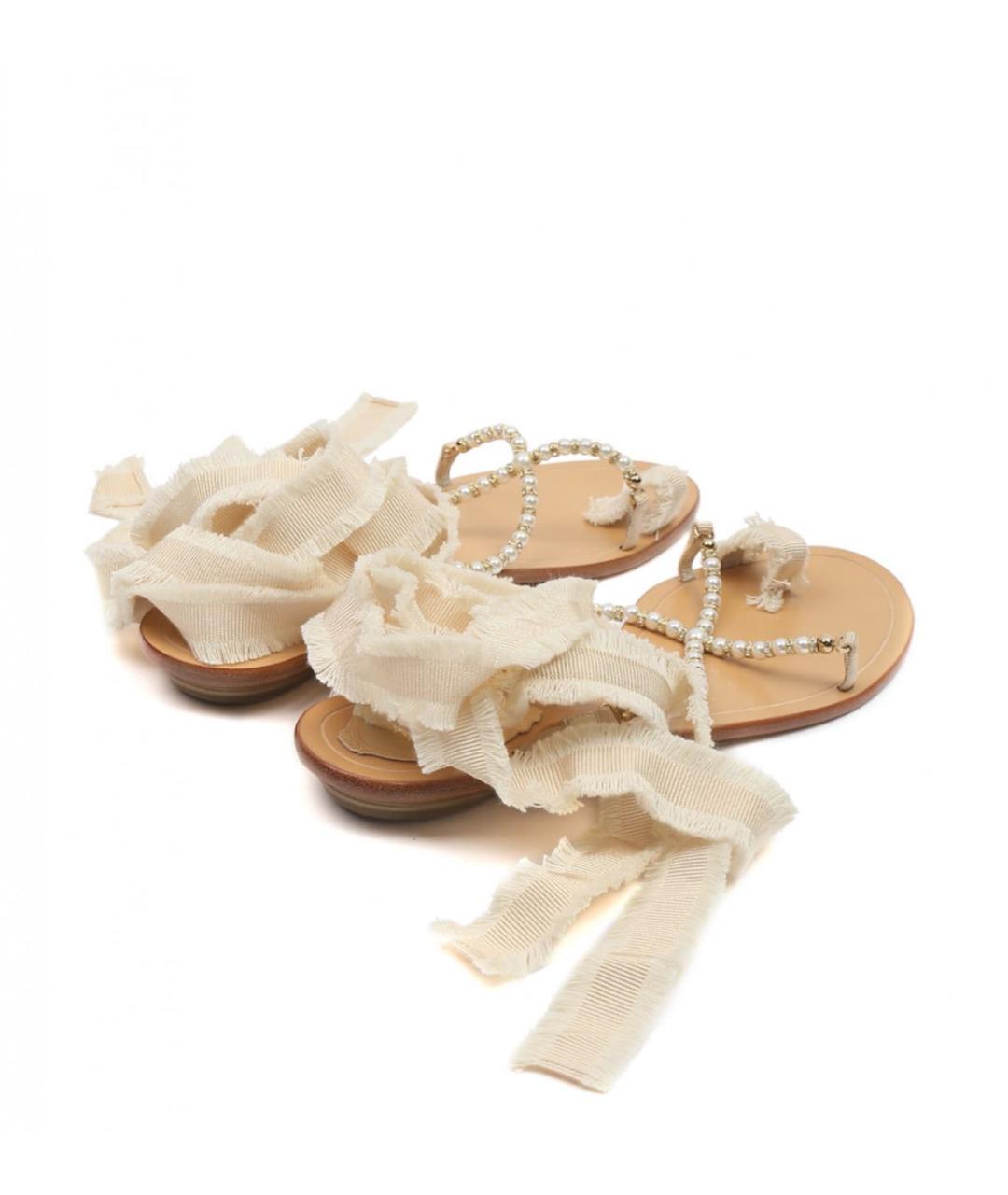 RENE CAOVILLA Бежевые текстильные сандалии, фото 3