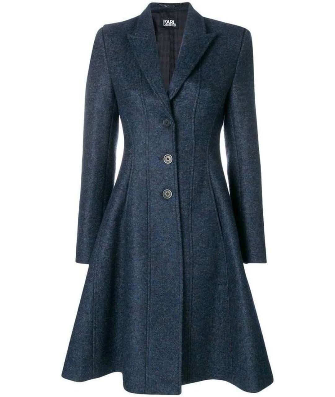 KARL LAGERFELD Темно-синее шерстяное пальто, фото 1
