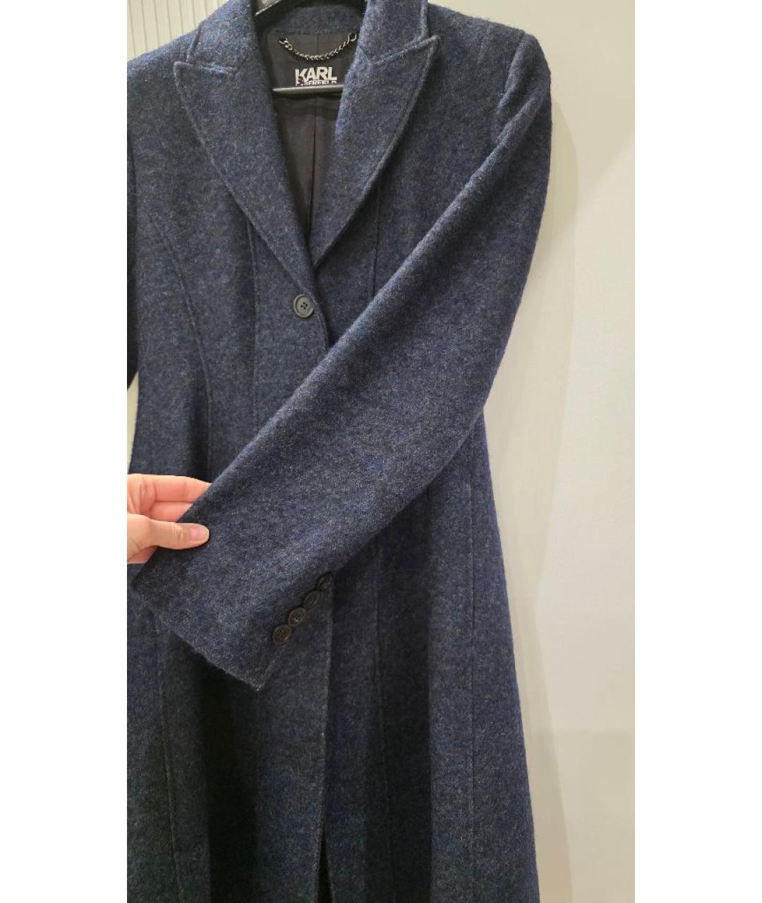 KARL LAGERFELD Темно-синее шерстяное пальто, фото 4