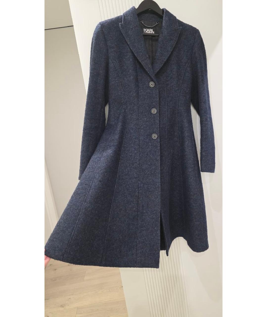 KARL LAGERFELD Темно-синее шерстяное пальто, фото 2