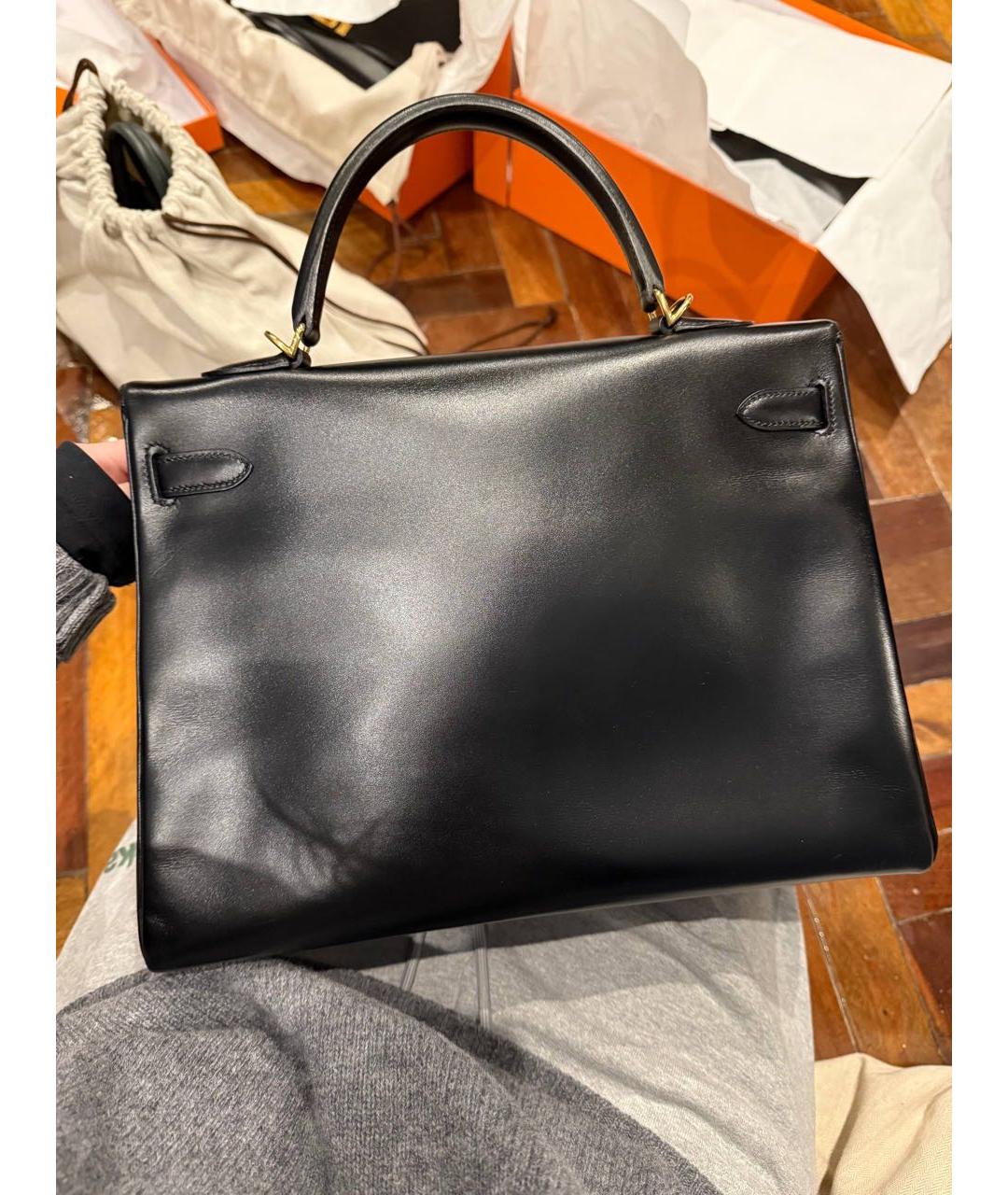 HERMES Черная кожаная сумка с короткими ручками, фото 3