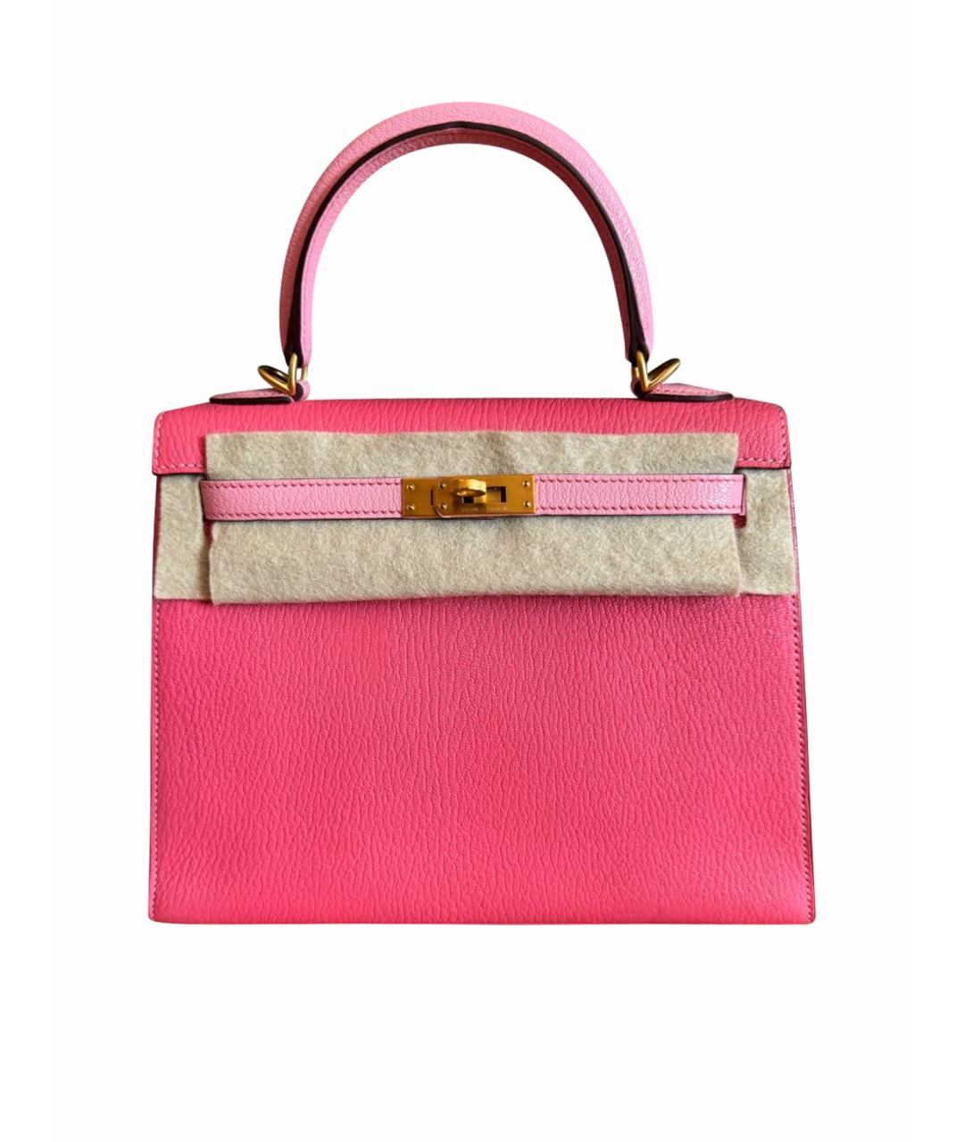 HERMES Розовая кожаная сумка с короткими ручками, фото 1