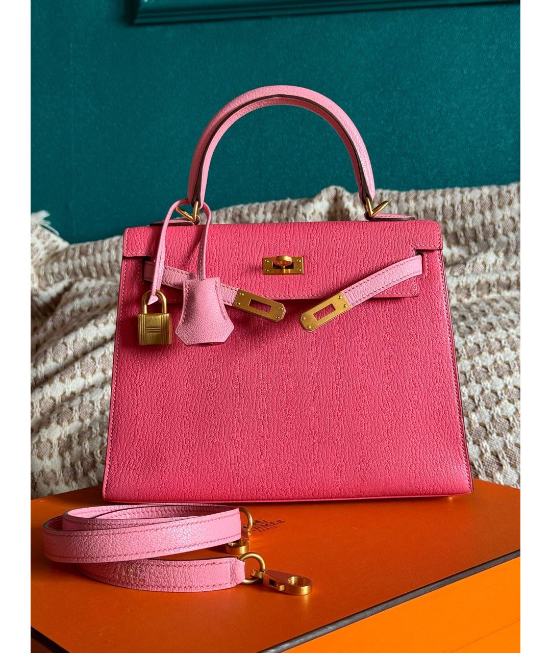 HERMES Розовая кожаная сумка с короткими ручками, фото 8