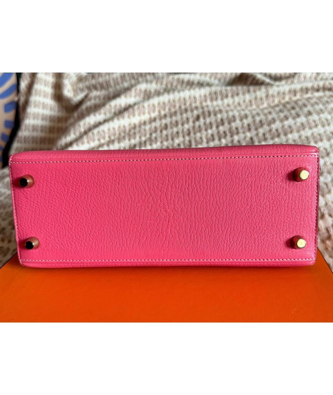 HERMES Розовая кожаная сумка с короткими ручками, фото 6