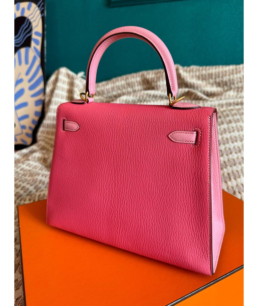 HERMES Розовая кожаная сумка с короткими ручками, фото 3