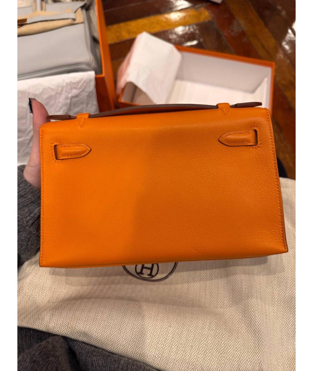 HERMES Оранжевая кожаная сумка с короткими ручками, фото 3