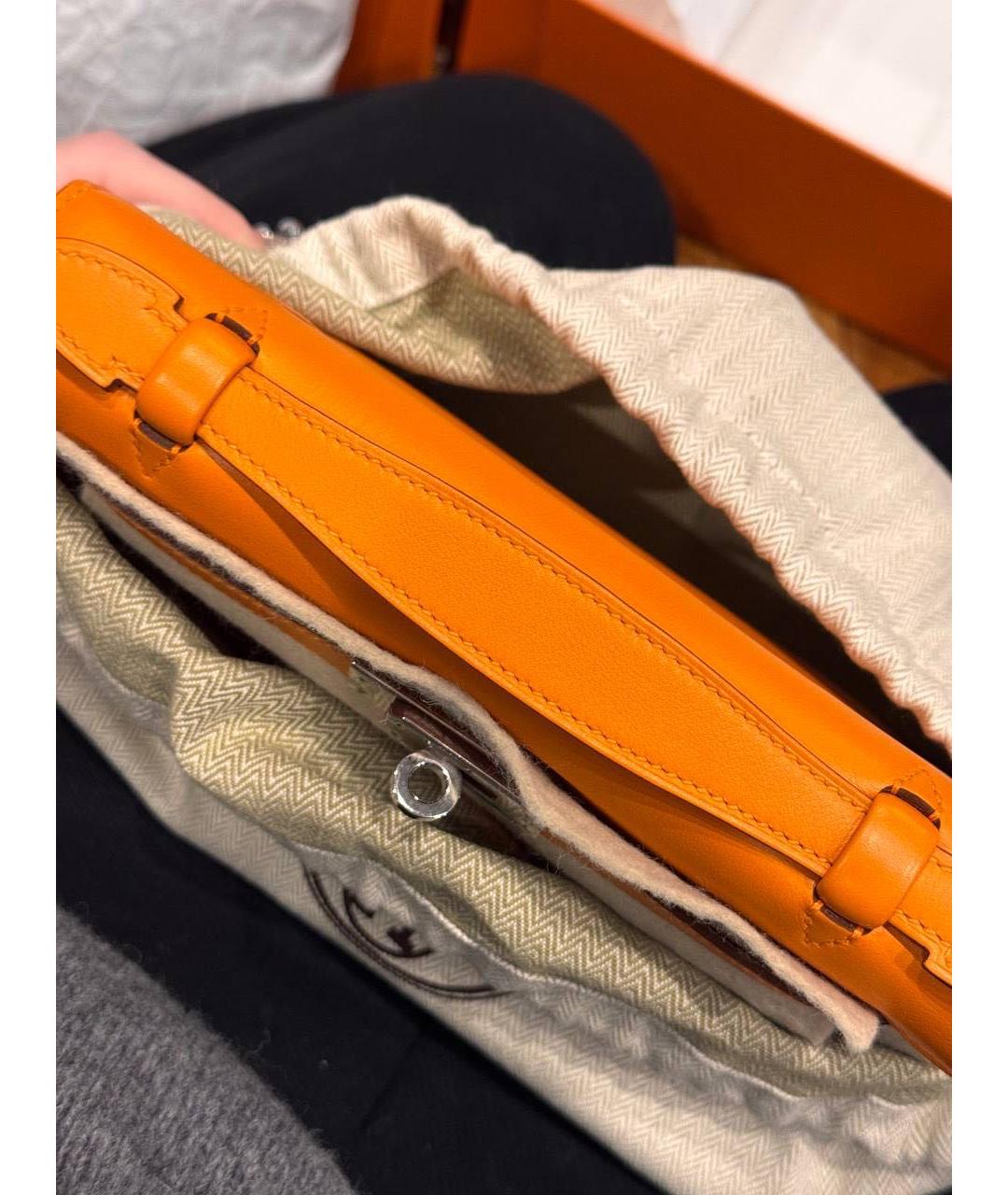 HERMES Оранжевая кожаная сумка с короткими ручками, фото 5