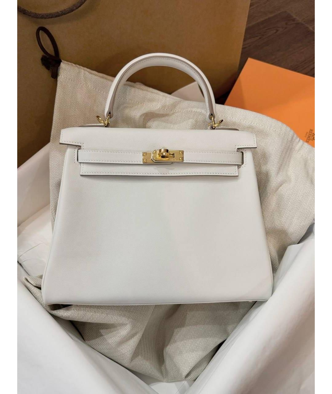 HERMES Белая кожаная сумка с короткими ручками, фото 6
