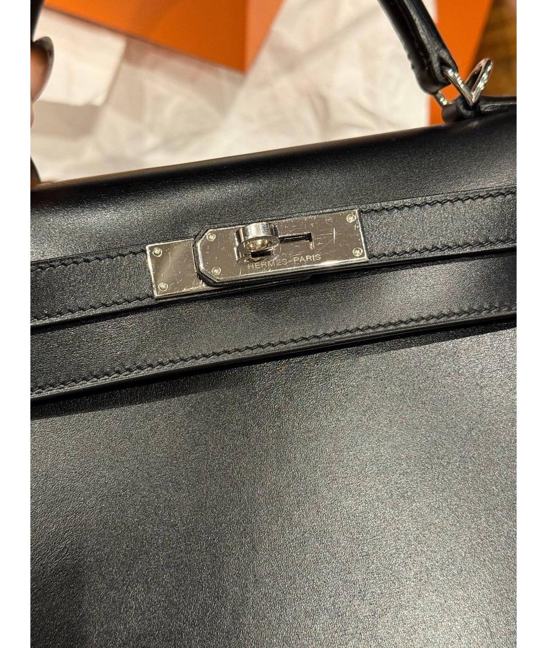 HERMES Черная кожаная сумка с короткими ручками, фото 3