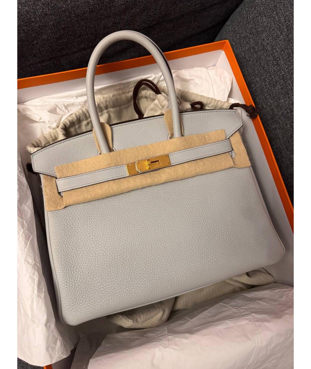 HERMES Серая кожаная сумка тоут, фото 7