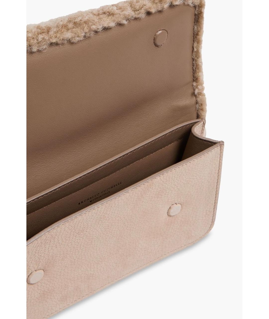 BRUNELLO CUCINELLI Бежевая кожаная поясная сумка, фото 4