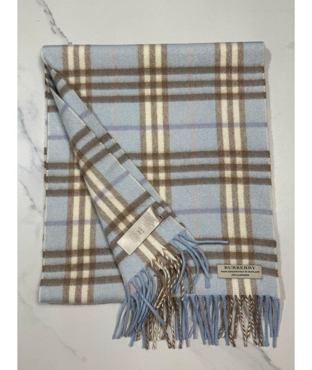 BURBERRY Голубой кашемировый шарф, фото 5