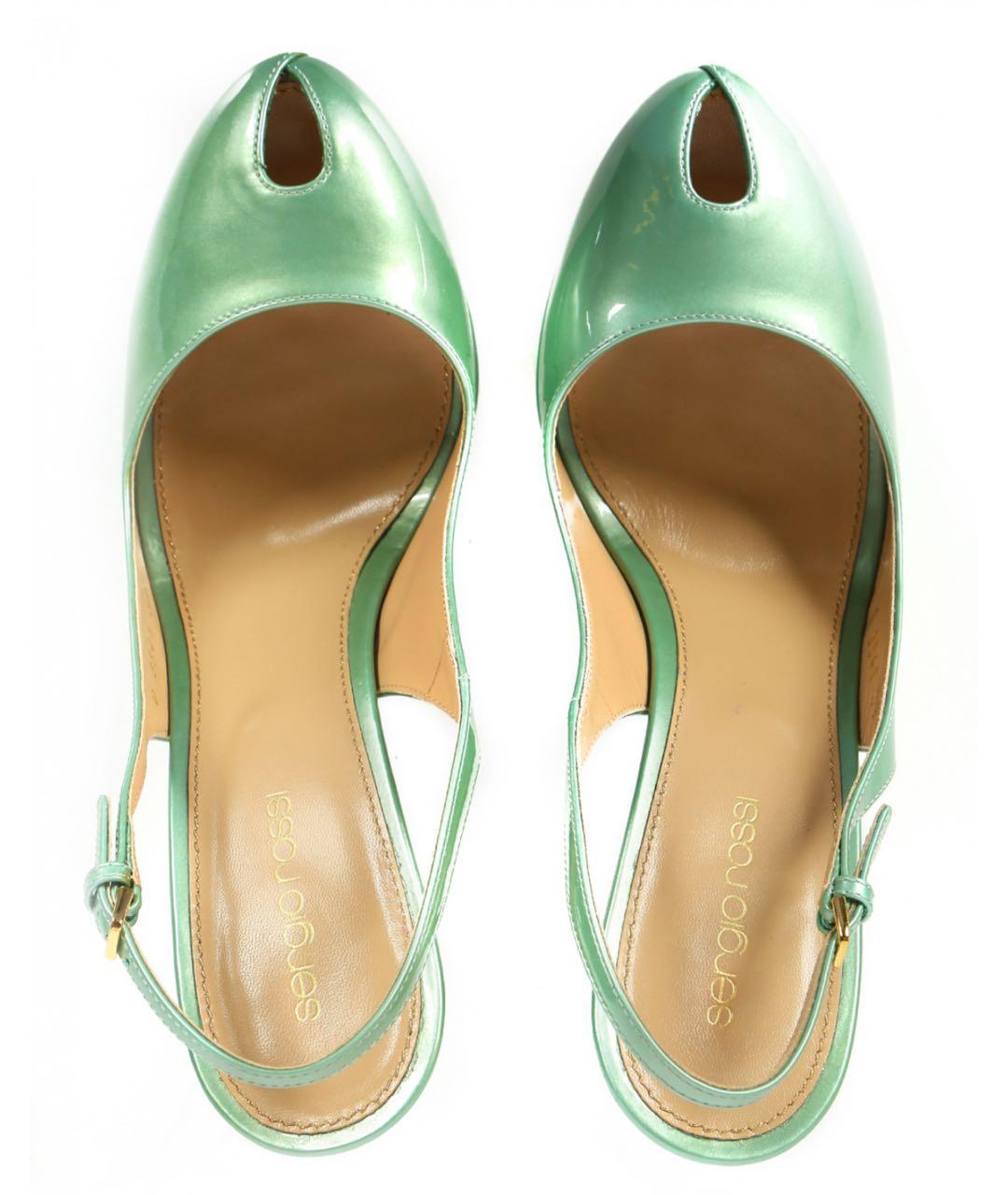 SERGIO ROSSI Зеленые босоножки из лакированной кожи, фото 4