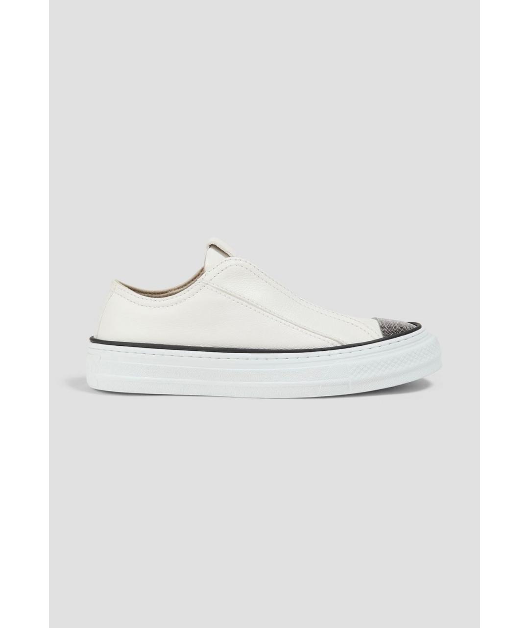 BRUNELLO CUCINELLI Белые кожаные слипоны, фото 5