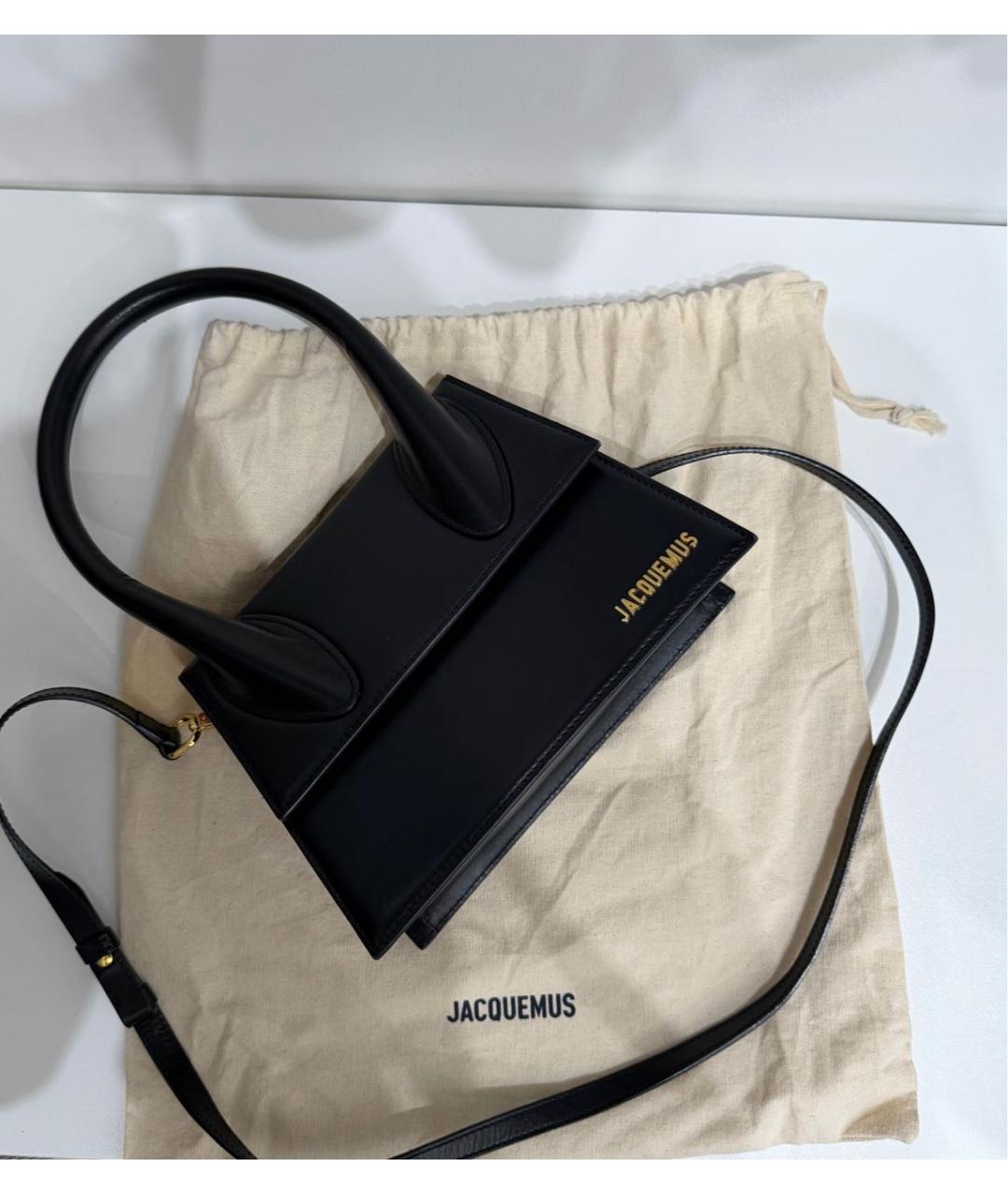 JACQUEMUS Черная кожаная сумка с короткими ручками, фото 5