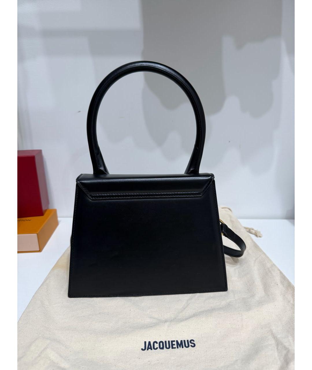JACQUEMUS Черная кожаная сумка с короткими ручками, фото 3