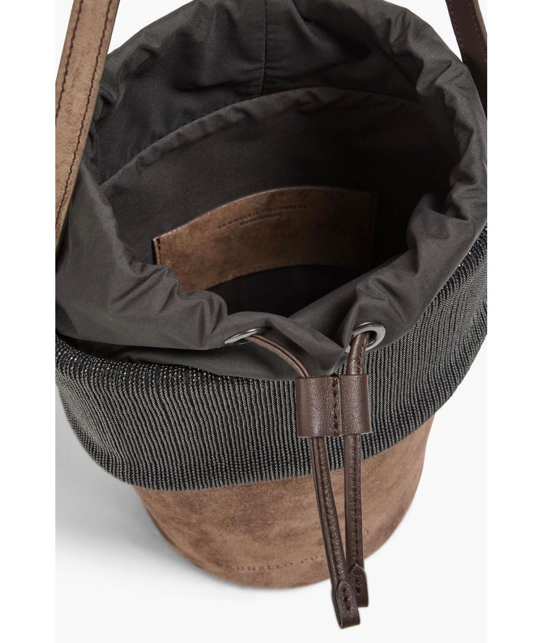 BRUNELLO CUCINELLI Коричневая замшевая сумка через плечо, фото 5