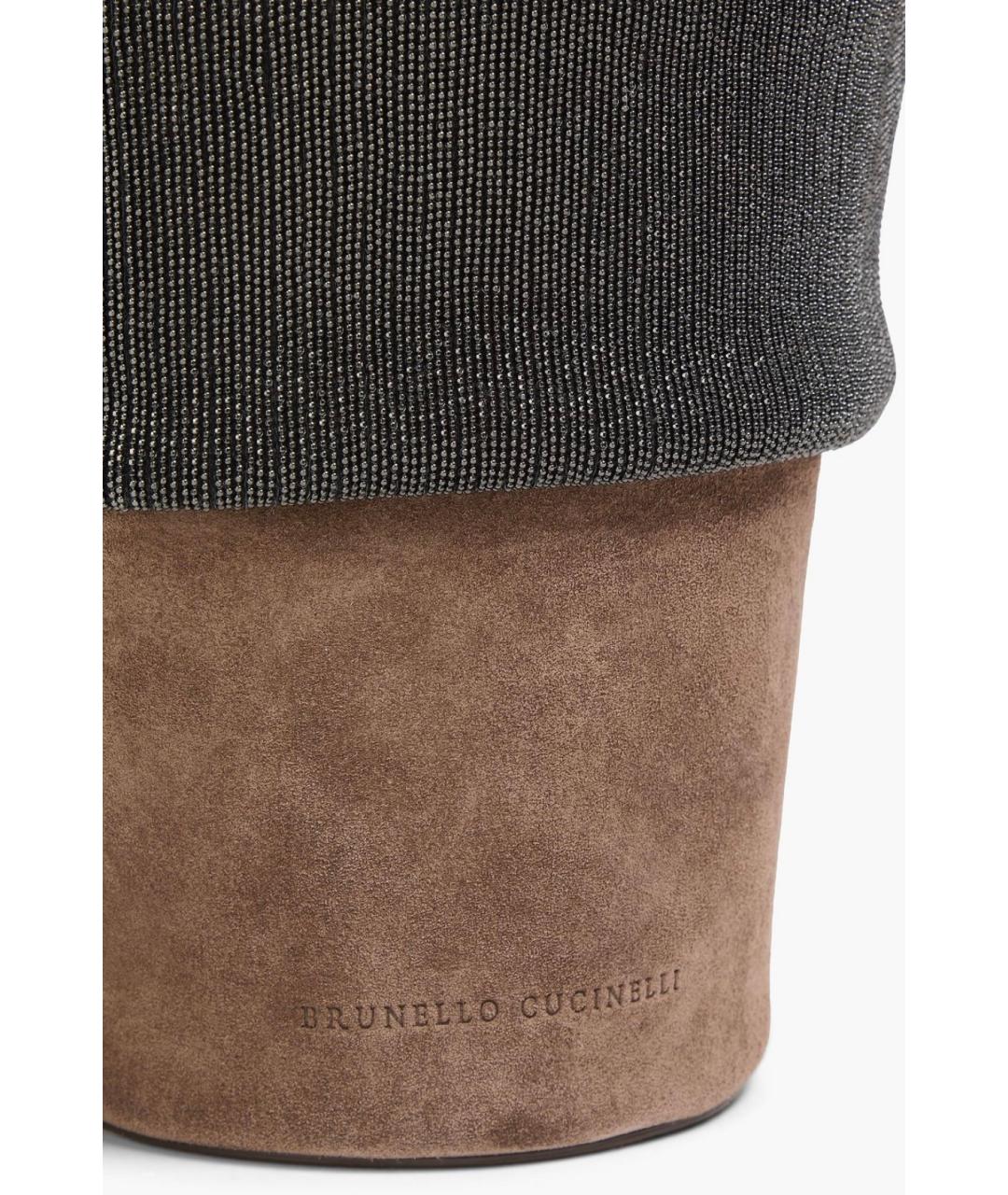 BRUNELLO CUCINELLI Коричневая замшевая сумка через плечо, фото 4