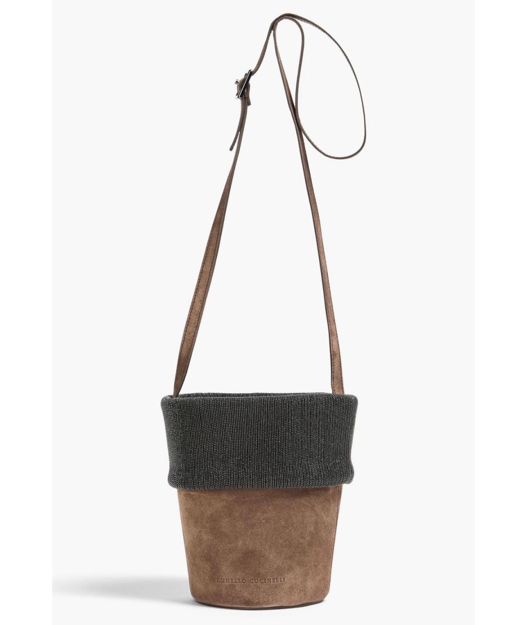 BRUNELLO CUCINELLI Коричневая замшевая сумка через плечо, фото 6