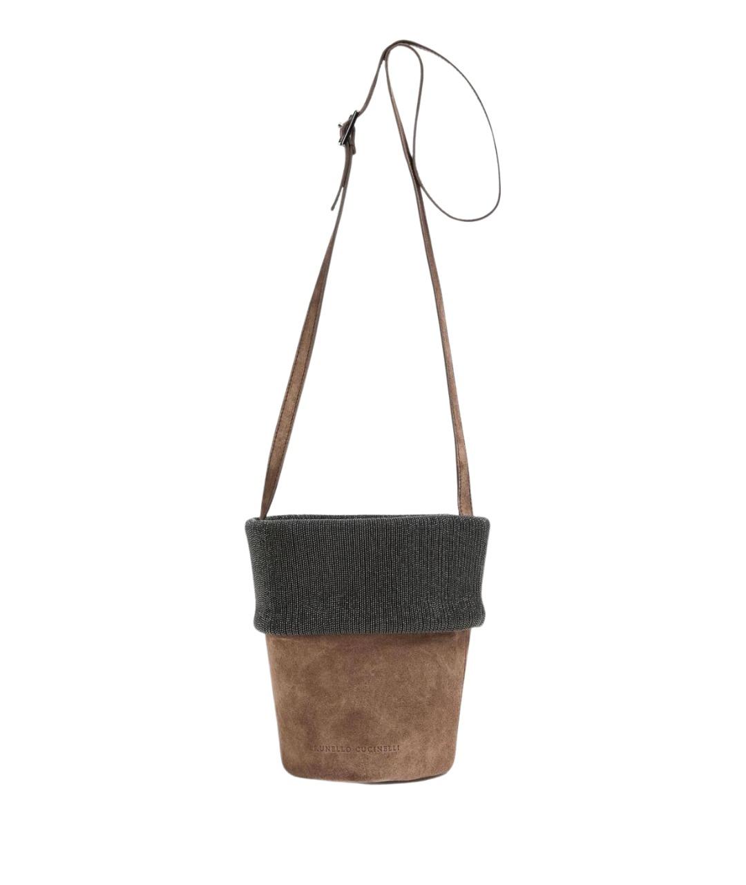 BRUNELLO CUCINELLI Коричневая замшевая сумка через плечо, фото 1