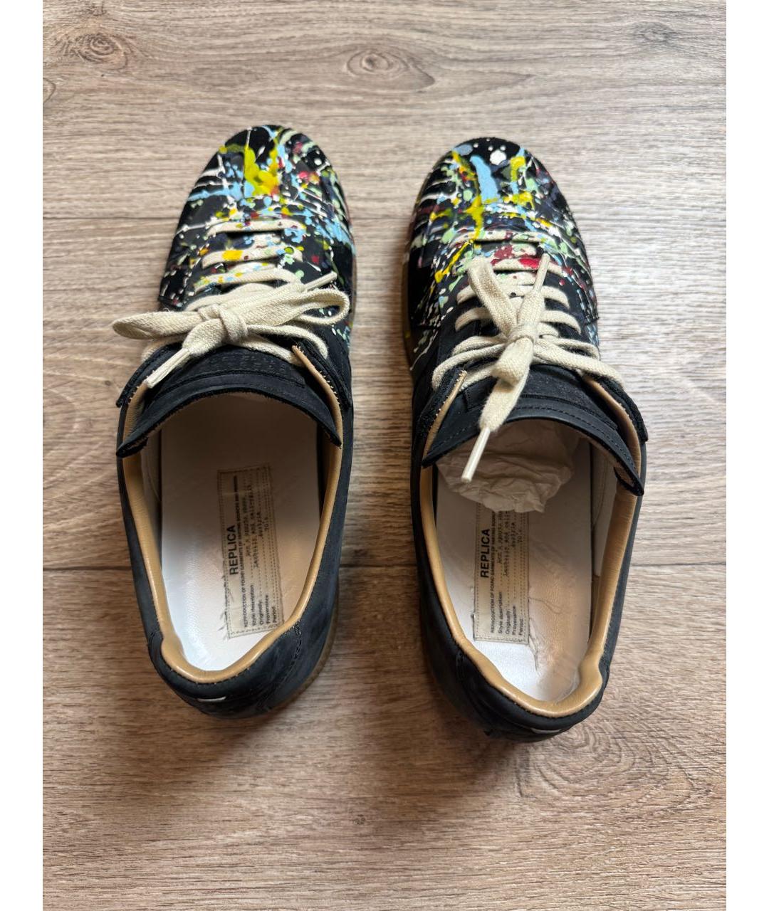 MAISON MARGIELA Антрацитовые замшевые низкие кроссовки / кеды, фото 3