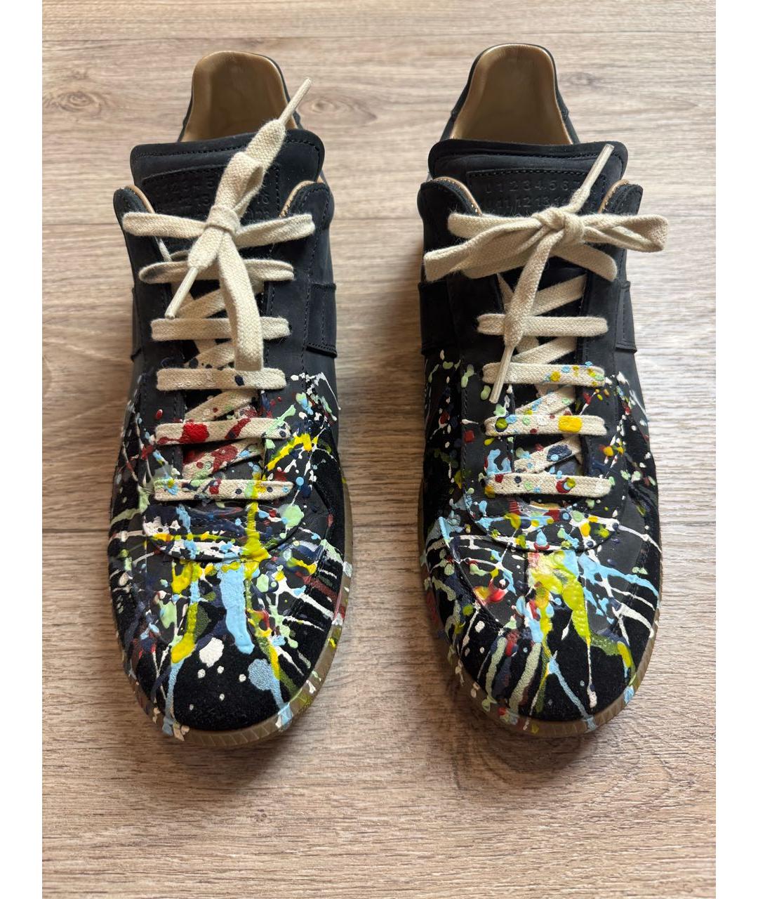 MAISON MARGIELA Антрацитовые замшевые низкие кроссовки / кеды, фото 2