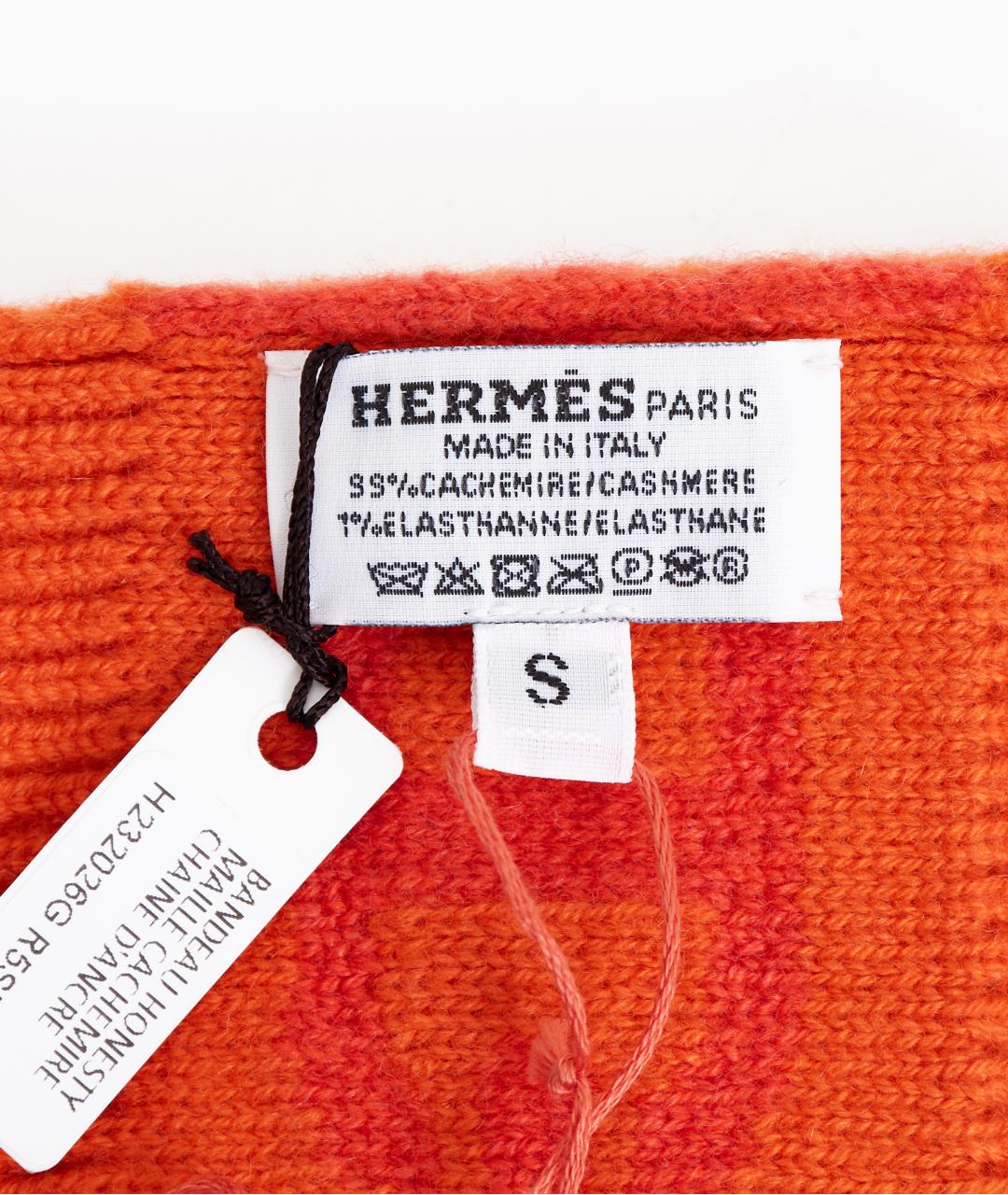 HERMES Оранжевая кашемировая повязка на голову, фото 2