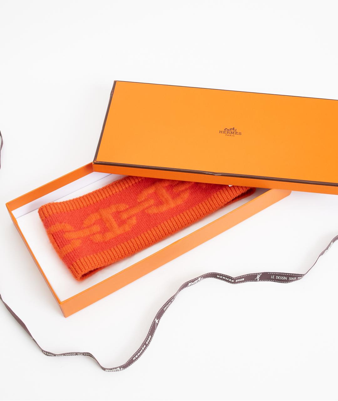HERMES Оранжевая кашемировая повязка на голову, фото 3