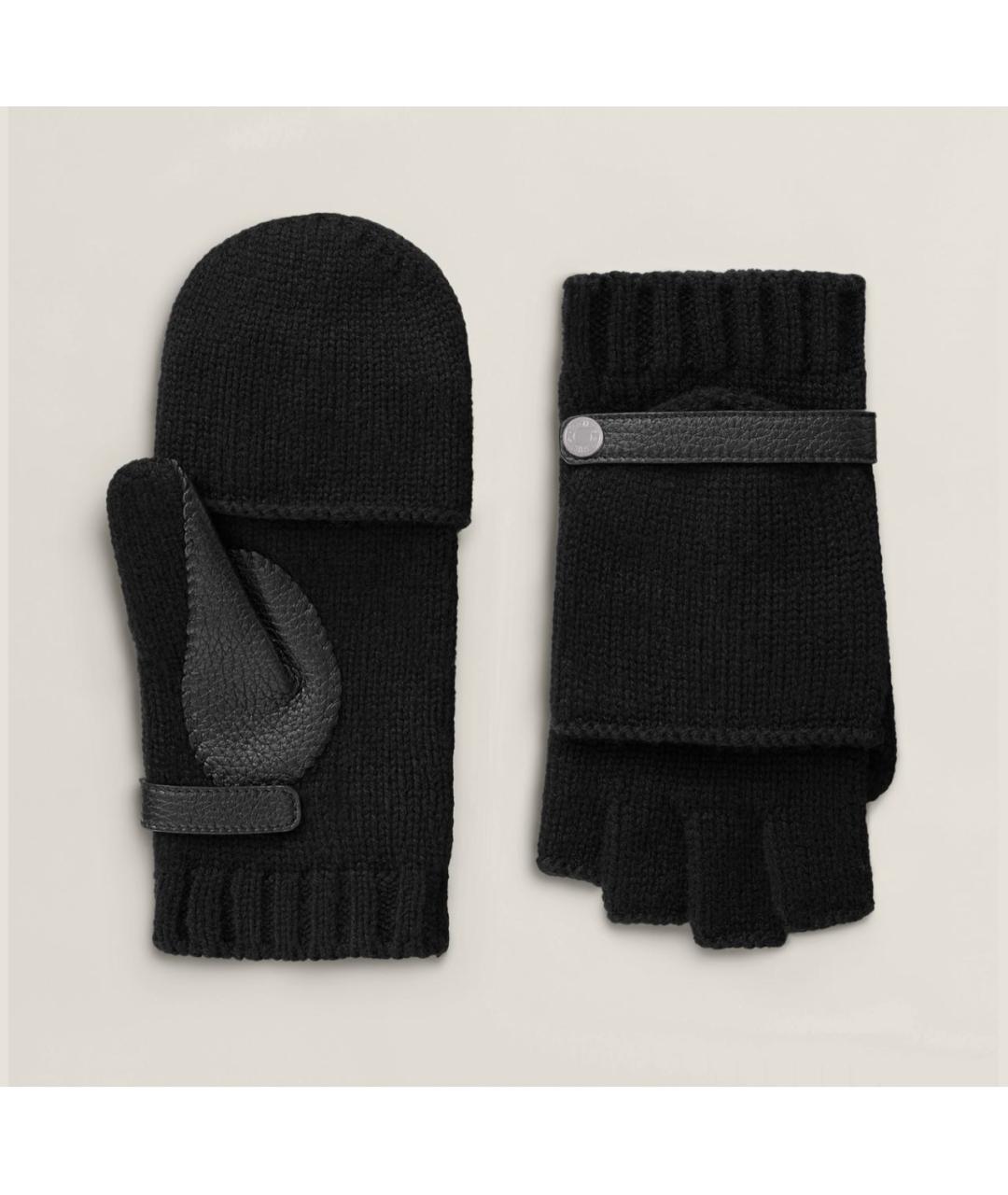 HERMES Черные кашемировые варежки, фото 7