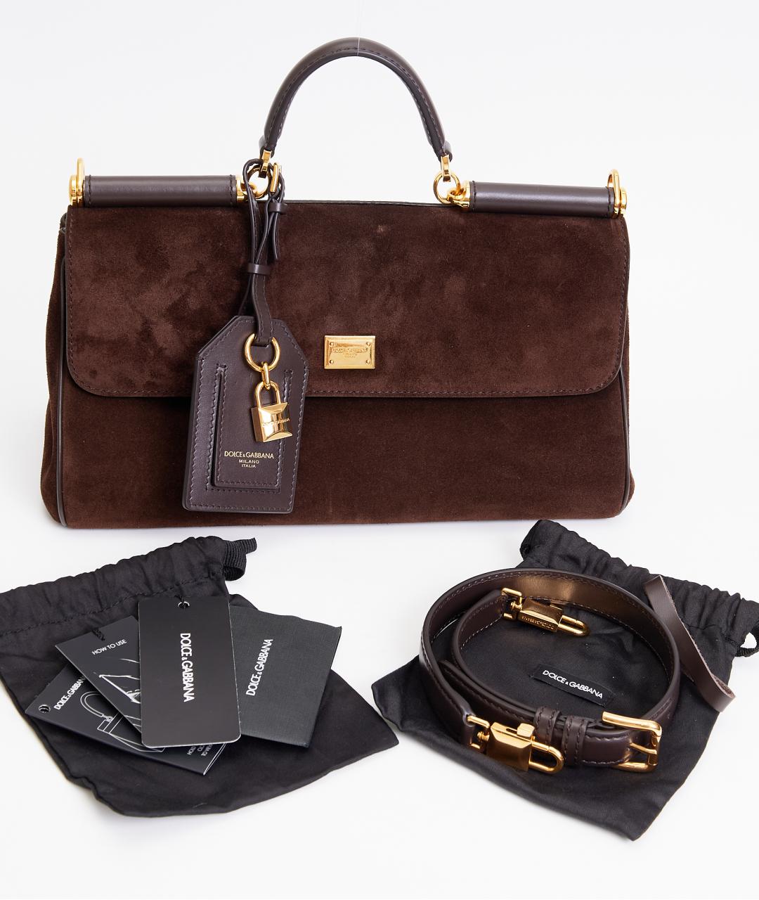 DOLCE&GABBANA Коричневая замшевая сумка тоут, фото 9