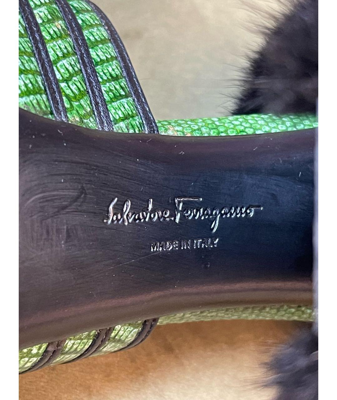 FERRAGAMO Зеленые кожаные босоножки, фото 6