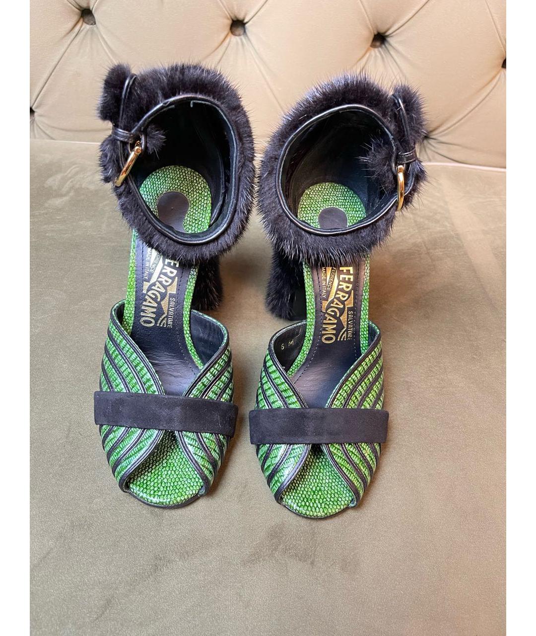 FERRAGAMO Зеленые кожаные босоножки, фото 2
