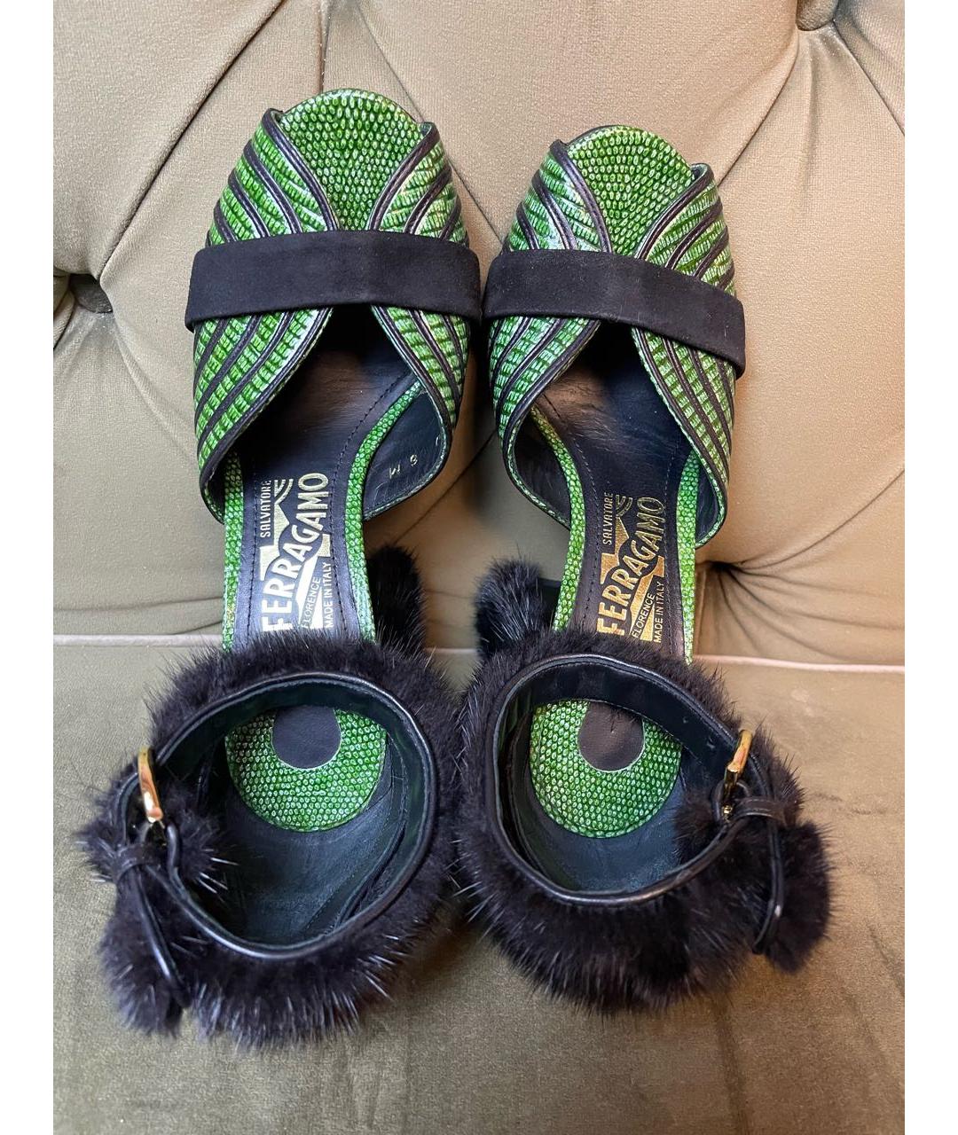 FERRAGAMO Зеленые кожаные босоножки, фото 3